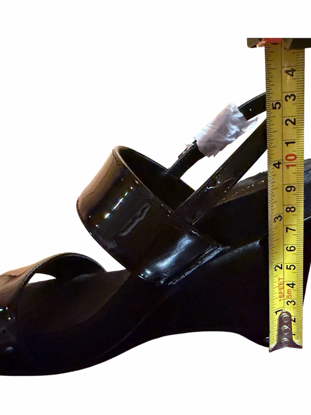 AEROSOLES Black Glossy Patent Two-Strap Slingback Wedge Sandals size 6.5 M - Picture 3 of 6